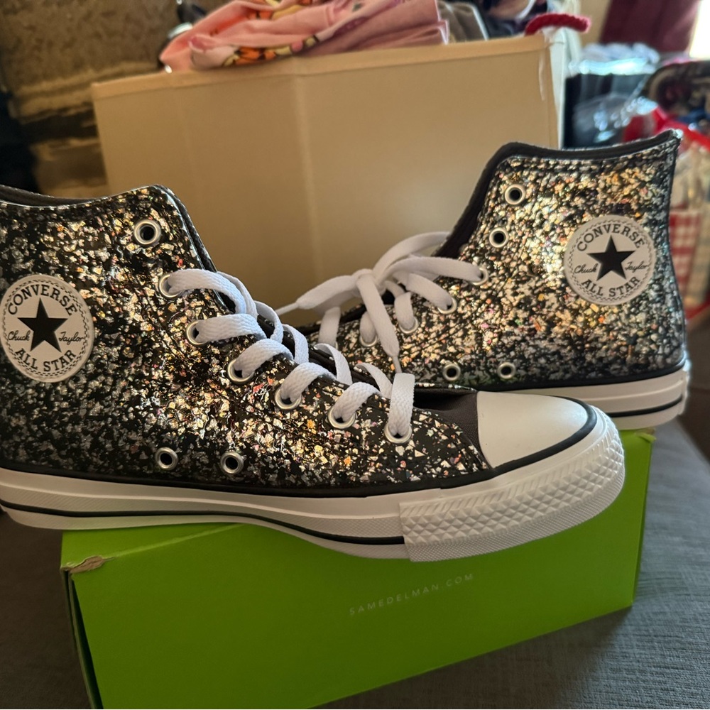 Converse Kids Glitter High-Tops - Black and Silver